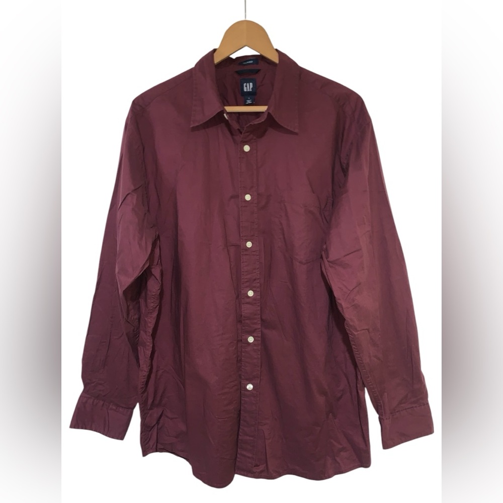GAP Men’s Button Down Shirt Burgundy Solid Color Size L